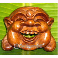 Happy Buddha Head Mask Wall Decor, Hand Carved From Suar Wood