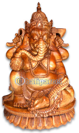 Ganesha Statue , Hand Carved From Suar Wood