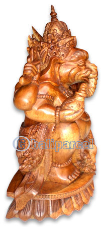 Ganesha Statue , Hand Carved From Suar Wood
