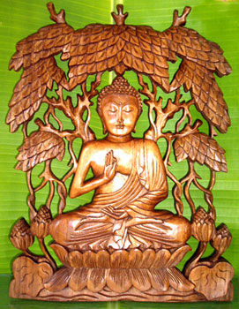 Wooden Buddha Wallhanging, Hand Carved From Suar Wood