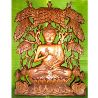 Wooden Buddha Wallhanging, Hand Carved From Suar Wood
