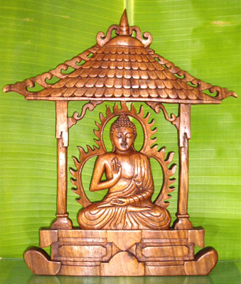 Wooden Buddha Wallhanging, Hand Carved From Suar Wood