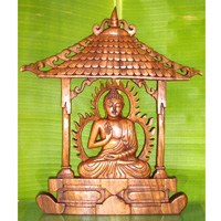 Wooden Buddha Wallhanging, Hand Carved From Suar Wood