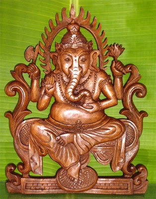 Wooden Ganesh Wallhanging, Hand Carved From Suar Wood