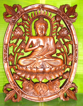 Wooden Buddha Wallhanging, Hand Carved From Suar Wood