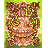 Wooden Buddha Wallhanging, Hand Carved From Suar Wood