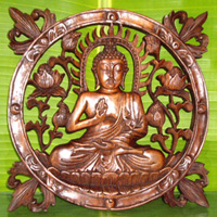 Wooden Buddha Wallhanging, Hand Carved From Suar Wood