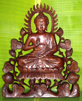 Wooden Buddha Wallhanging, Hand Carved From Suar Wood