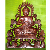 Wooden Buddha Wallhanging, Hand Carved From Suar Wood