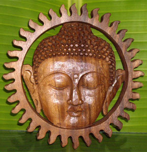 Wooden Buddha Wallhanging, Hand Carved From Suar Wood