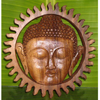 Wooden Buddha Wallhanging, Hand Carved From Suar Wood