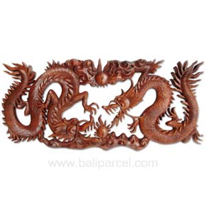 Wooden Dragon Wallhanging, Hand Carved From Suar Wood