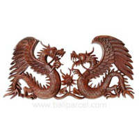 Wooden Dragon Wallhanging, Hand Carved From Suar Wood