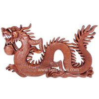 Wooden Dragon Wallhanging, Hand Carved From Suar Wood