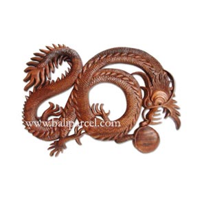 Wooden Dragon Wallhanging, Hand Carved From Suar Wood