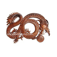 Wooden Dragon Wallhanging, Hand Carved From Suar Wood