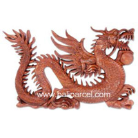 Wooden Dragon Wallhanging, Hand Carved From Suar Wood
