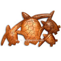 Wooden 4 Turtles Wallhanging, Hand Carved From Hibiscus Wood