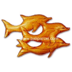Dolphins Wallhanging, Hand Carved From Hibiscus