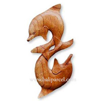 Dolphins Wallhanging, Hand Carved From Hibiscus