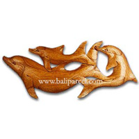 Dolphins Wallhanging, Hand Carved From Hibiscus