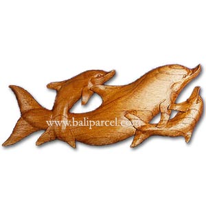 Dolphins Wallhanging, Hand Carved From Hibiscus