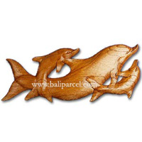 Dolphins Wallhanging, Hand Carved From Hibiscus