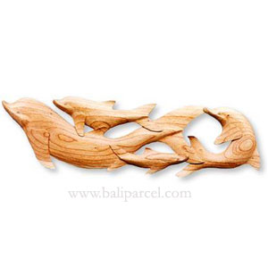 Dolphins Wallhanging, Hand Carved From Hibiscus