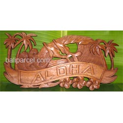 Wooden Aloha Wallhanging, Hand Carved From Mahagony Wood