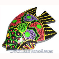 Magnet With Dot Painting, Handcarved From  Albesia Wood