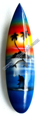 Surfboard Magnet With Airbrushed, Handcarved From Albesia Wood