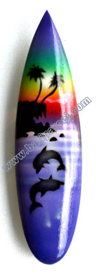 Surfboard Magnet With Airbrushed, Handcarved From Albesia Wood