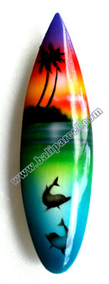 Surfboard Magnet With Airbrushed, Handcarved From Albesia Wood