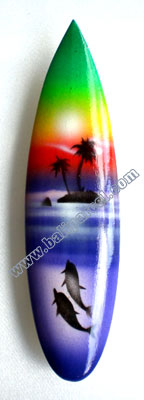 Surfboard Magnet With Airbrushed, Handcarved From Albesia Wood