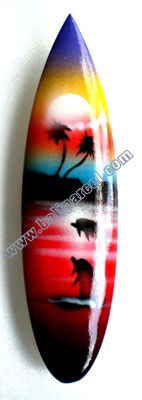 Surfboard Magnet With Airbrushed, Handcarved From Albesia Wood