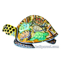 Wooden Painted Turtle Puzzle, And 5 Small Turtles.