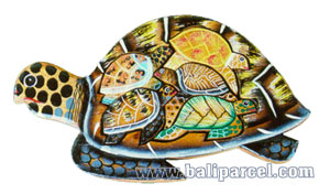 Wooden Painted Turtle Puzzle, And 5 Small Turtles.