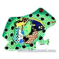 Wooden Painted Frog Puzzle, And 5 Small Frogs.
