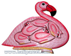 Wooden Painted Flaminggo Puzzle, And 5 Small Flaminggos.