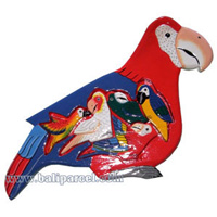 Wooden Painted Parrot Puzzle, And 5 Small Parrots.