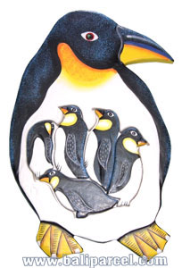 Wooden Painted Pinguin Puzzle, And 5 Small Pinguins.