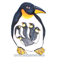 Wooden Painted Pinguin Puzzle, And 5 Small Pinguins.