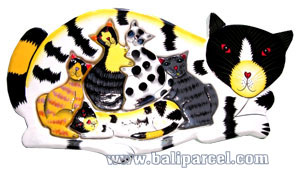 Wooden Painted Cat Puzzle, And 5 Small Cats.