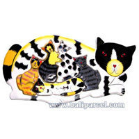 Wooden Painted Cat Puzzle, And 5 Small Cats.