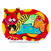 Wooden Painted Cat Puzzle, And 4 Small Cats.