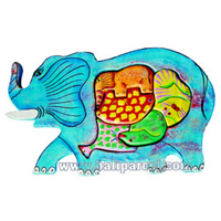 Wooden Painted Elephant Puzzle, And 5 Small Mixed Animal.