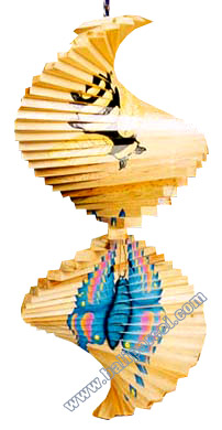 Wooden Wind Dancer With Butterfly Painted