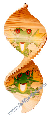 Wooden Wind Dancer With Frogs Painted
