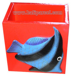 Pencil Holder, Handpainted With Fish