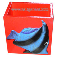 Pencil Holder, Handpainted With Fish